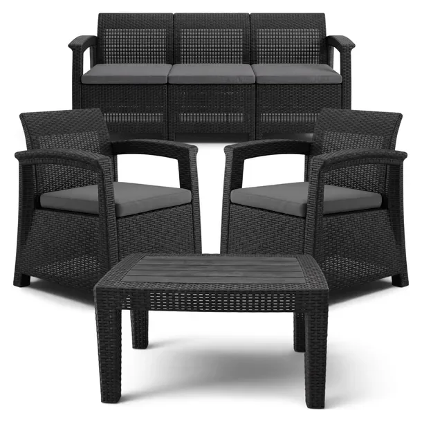 Zestaw Mebli Ogrodowych Meble Ogrodowe Sofa Stolik + 2 Fotele Komplet Szary