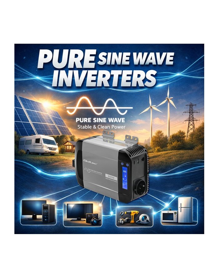 qoltec Przetwornica napięcia Pure Sine Wave 12V na 230V 300/600W