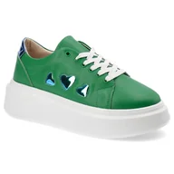 Sneakersy damskie - Zielone Sneakersy Artiker Stylowe Obuwie Damskie Z Serduszkami - miniaturka - grafika 1