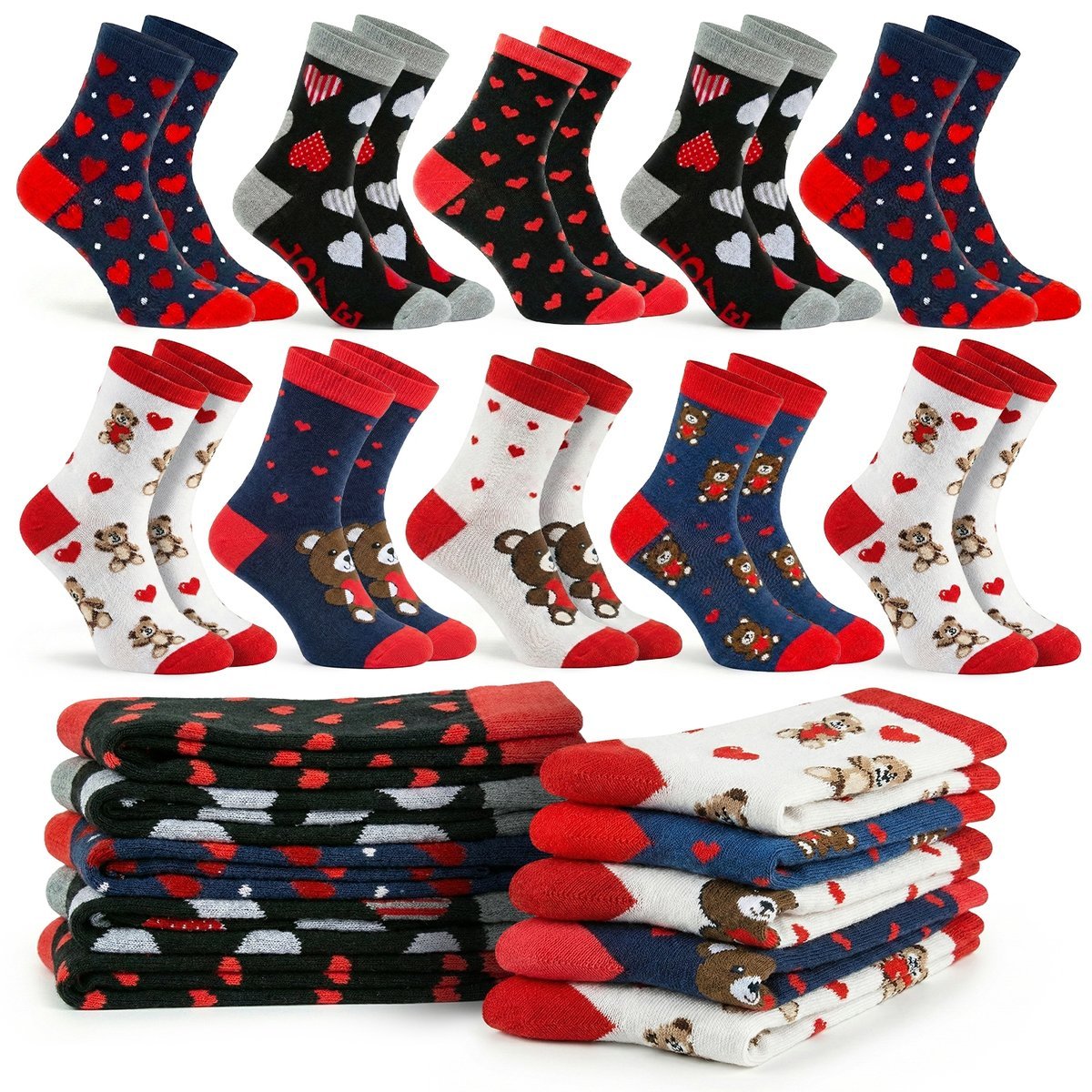 10 PAR SKARPETY DAMSKIE Z SERCAMI SKARPETKI KOLOROWE DŁUGIE BAWEŁNA 38-42