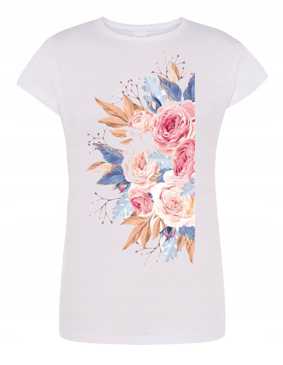 T-Shirt damski modny nadruk KWIATY BUKIET r. XL