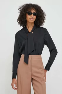 Bluzki damskie - Calvin Klein bluzka damska kolor czarny gładka - grafika 1