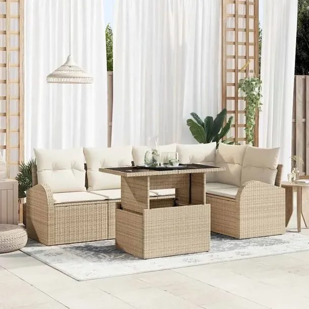 Zestaw Sof Ogrodowych Rattanowych Beżowo-Kremowy, Sofa + Stół + Ławka