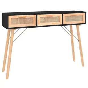 Stolik konsolowy, czarny, 105x30x75 cm, drewno sosnowe i rattan Lumarko! - Konsole i sekretarzyki - miniaturka - grafika 3
