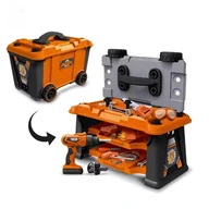 Zabawy w naśladowanie dorosłych - Zestaw narzędziowy w jeżdżącej skrzyni, mały mechanik, duży zestaw, komplet narzędzi, wiertarka/piła na baterie, praktyczna skrzynia która zmienia s.. - miniaturka - grafika 1
