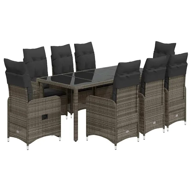 Zestaw mebli ogrodowych bistro szary, rattan PE, 6 krzeseł, stół 190x90x