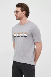 Koszulki męskie - Hugo Boss t-shirt męski kolor szary z nadrukiem - grafika 1