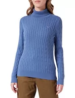 Swetry damskie - GANT Damski sweter ze stretchem Cotton Cable Turtle Neck Pullover, Hurricane Blue, S - miniaturka - grafika 1