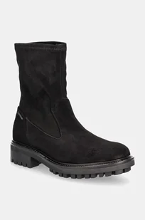 Calvin Klein botki zamszowe FLAT SOCK BOOT SUE MIX damskie kolor czarny na płaskim obcasie HW0HW02199 - Botki damskie - miniaturka - grafika 1