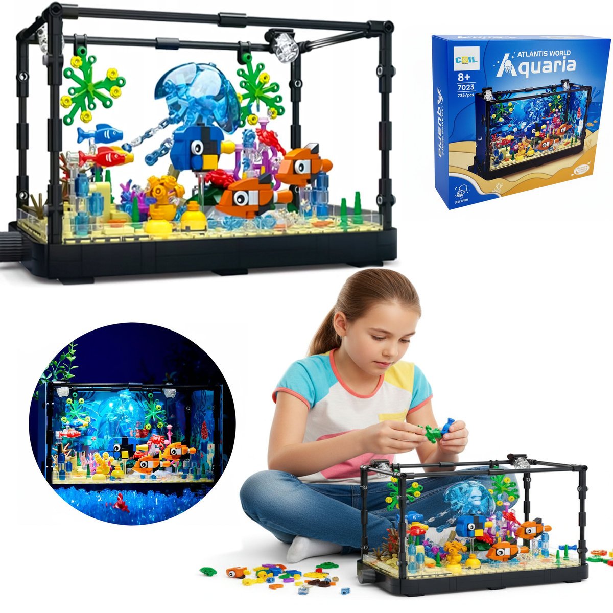 COIL Klocki konstrukcyjne zestaw akwarium dla dzieci AKWARIUM 725 elementów RYBKI