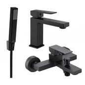 Baterie umywalkowe - Mexen Uno R77 zestaw wannowy, czarny - miniaturka - grafika 1