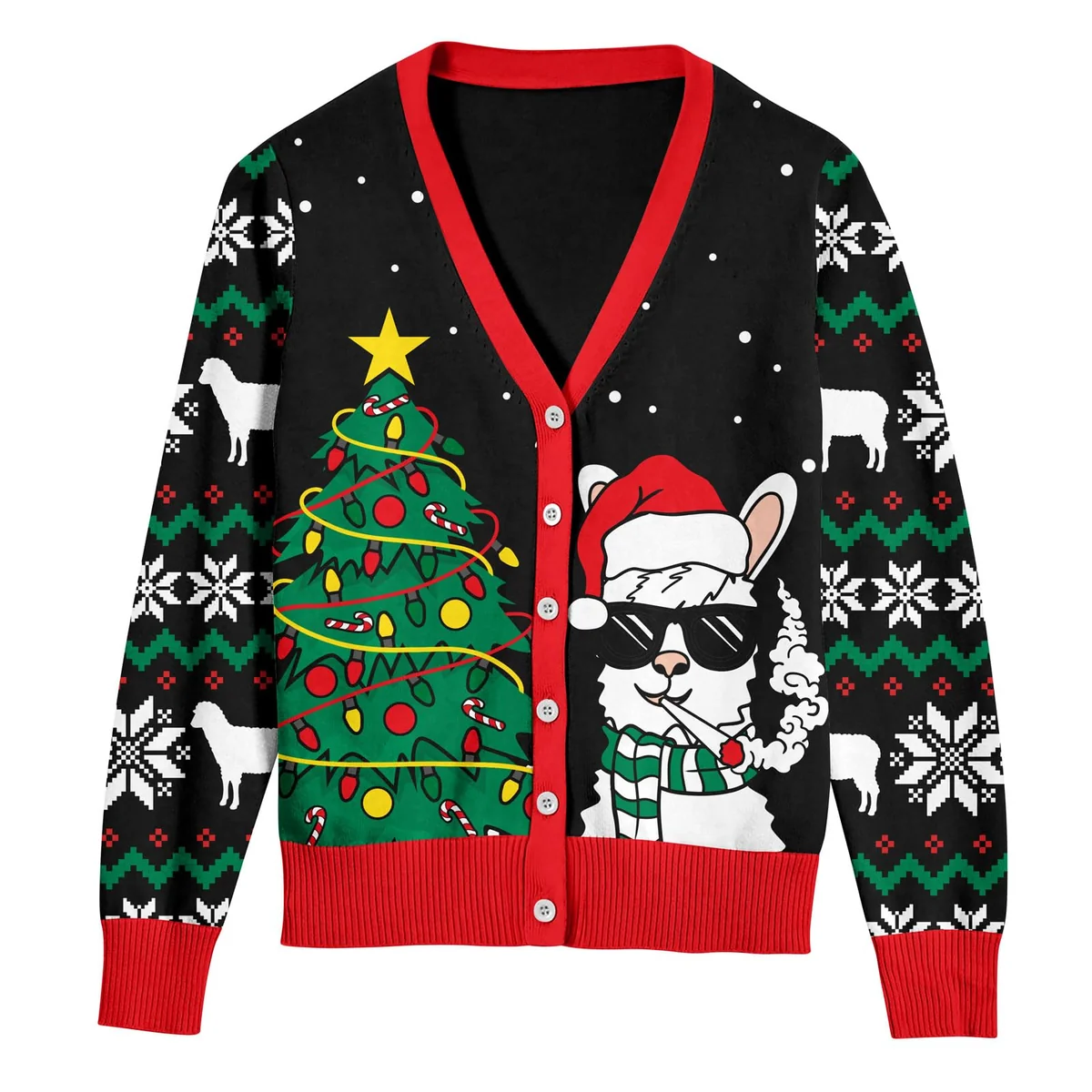 Kardigan Męski Świąteczny Rozpinany Dzianinowy V-Neck Stylowy Wygodny L
