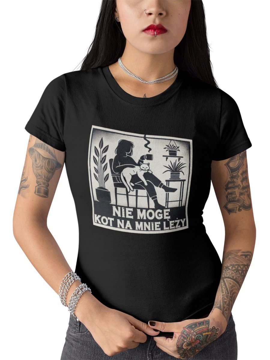 KOSZULKA DAMSKA T-SHIRT NIE MOGĘ KOT NA MNIE LEŻY ŚMIESZNA PREZENT L