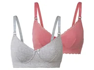 Bielizna ciążowa - esmara® Biustonosze do karmienia z biobawełną, 2 pary (85E, Szary/różowy) - miniaturka - grafika 1