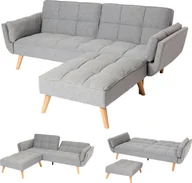 Sofy i kanapy - Sofa rozkładana HWC-K18 z otomaną, sofa rozkładana dla gości, funkcja spania 218x175cm ~ tkanina/tekstylia jasnoszary - miniaturka - grafika 1