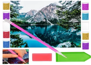 Haft diamentowy KRAJOBRAZ GÓRSKI STAW GÓRY 40x30 OBRAZ duży zabawki kreatywne plastyczne - Zabawki kreatywne - miniaturka - grafika 1