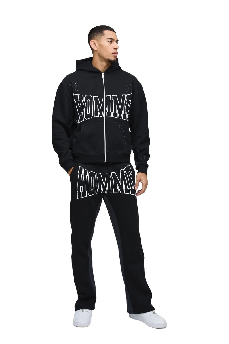BOOHOOMAN CZARNY DRES MĘSKI KOMPLET Z NADRUKIEM HOMME DŁUGI RĘKAW XL Z3A*