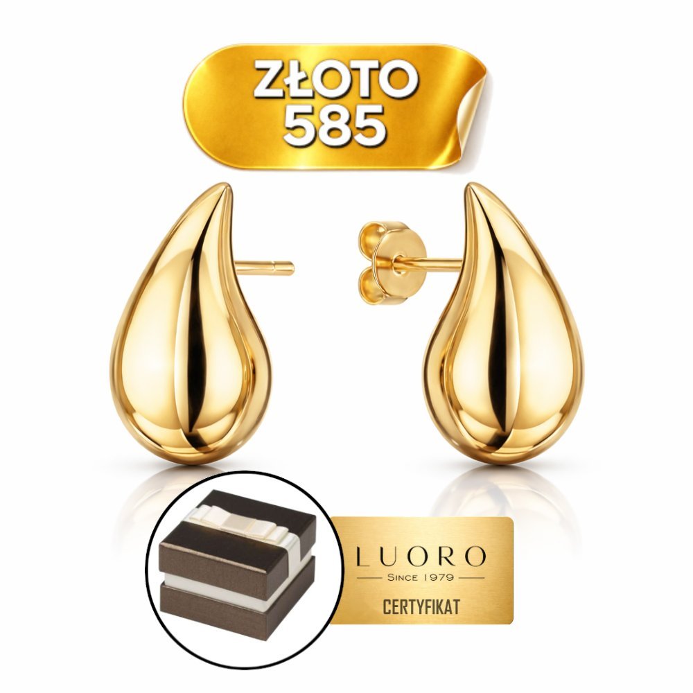 KOLCZYKI ZŁOTE 585 14K MAŁE KROPLE SZTYFT ELEGANCKIE 13 MM PREZENT