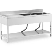 Meble gastronomiczne - Zlew basen dwukomorowy z ociekaczem półką i rantem 180 x 60 x 97 cm - miniaturka - grafika 1