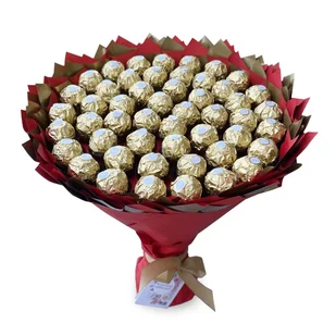 Prezent na 50 urodziny, słodki bukiet ze słodyczy Ferrero Rocher (50 sztuk cukierków) - Zestawy upominkowe - miniaturka - grafika 1