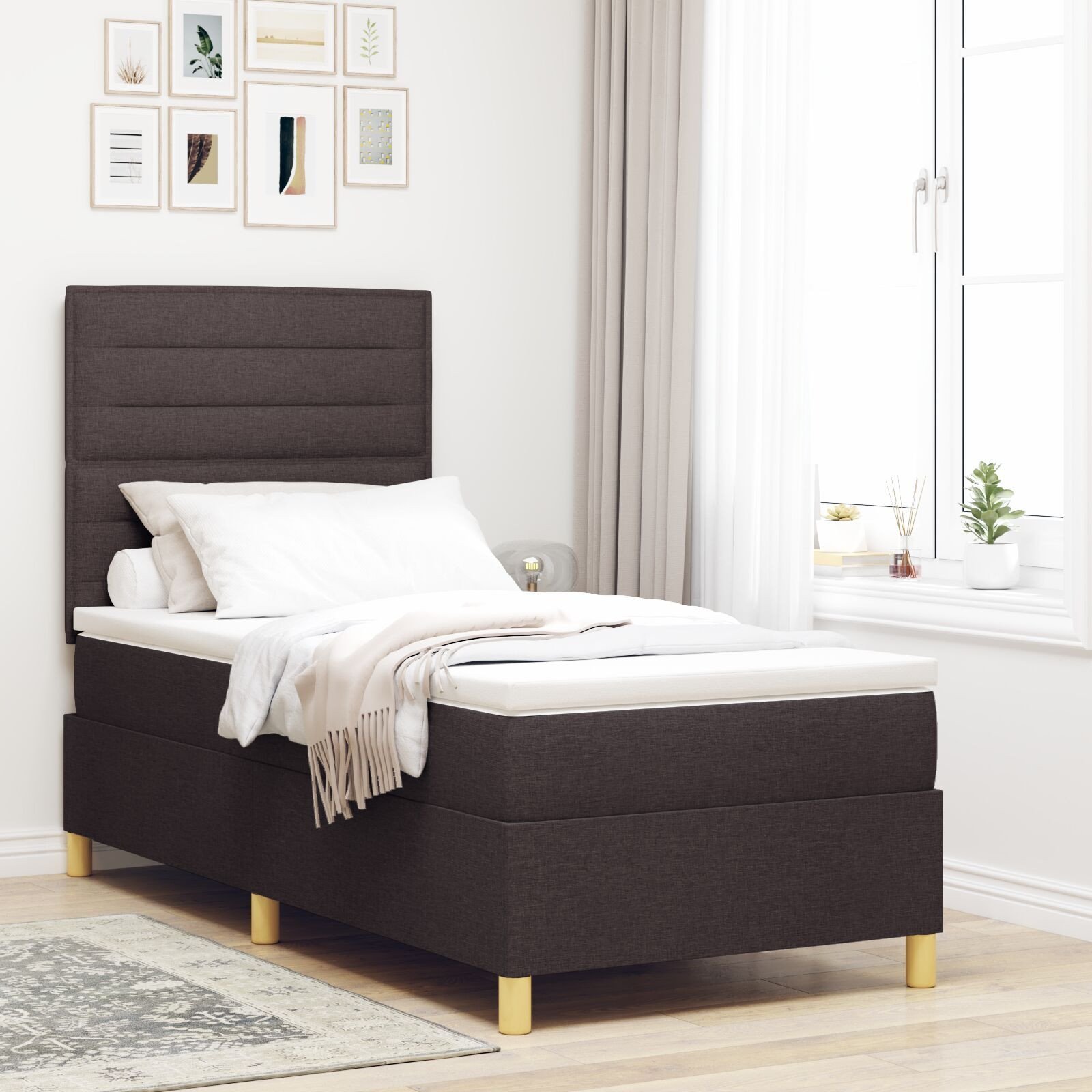 vidaXL Łóżko Box Spring z Materacem Ciemnobrązowe 100x200 cm Tkanina