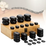Masażery - Zestaw 36 kamieni do masażu spa bazalt w skrzynce bambusowej - miniaturka - grafika 1