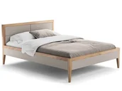 Łóżka - Łóżko dębowe 140x200cm tapicerowane Belagio Beżowe - miniaturka - grafika 1