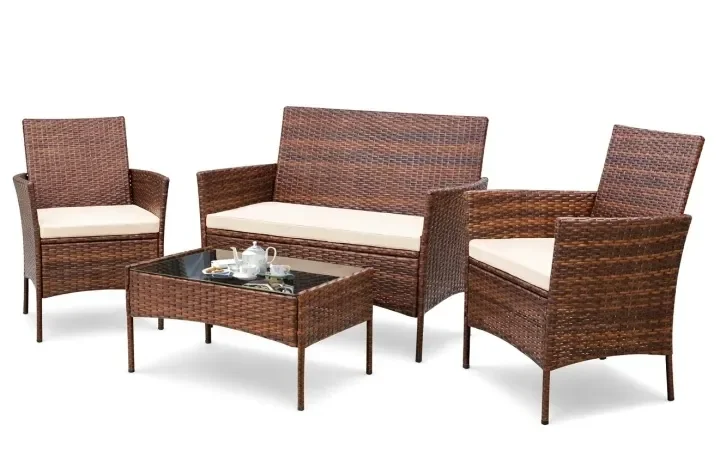 Meble Ogrodowe Zestaw Wypoczynkowy Solidny Sofa+2 Poduszki+stolik+2 Fotele
