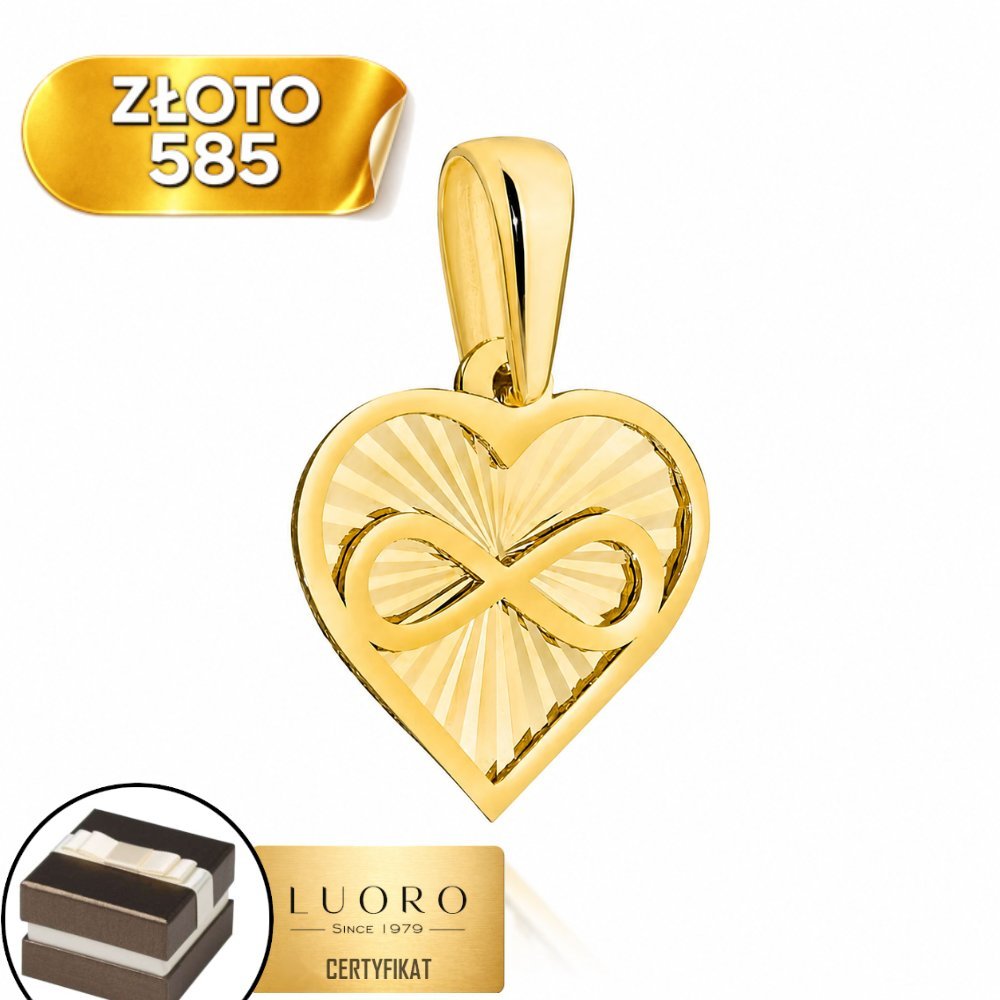 ZAWIESZKA ZŁOTA 585 14K SERCE DIAMENTOWANE ZNAK NIESKOŃCZONOŚCI 1,5 CM