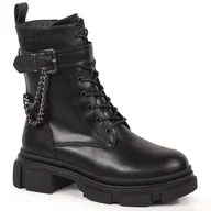 Botki damskie - Skórzane workery damskie z łańcuchem ocieplane czarne Big Star KK274486 - miniaturka - grafika 1