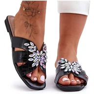 Klapki i japonki damskie - Klapki Z Ozdobnymi Kamieniami S.Barski 617-22 Czarne - miniaturka - grafika 1