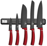 Noże - Czerwony komplet noży ze stali nierdzewnej z paskiem magnetycznym G8-F08 - miniaturka - grafika 1