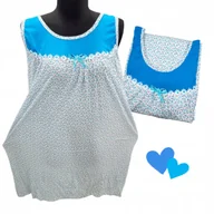 Bielizna nocna - BAWEŁNA KOSZULA NOCNA na ramiączkach drobny kwiat prezent błękit 48 50 4XL - miniaturka - grafika 1