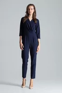 Kombinezony - Kombinezon z Kopertowym Dekoltem - Granatowy - miniaturka - grafika 1