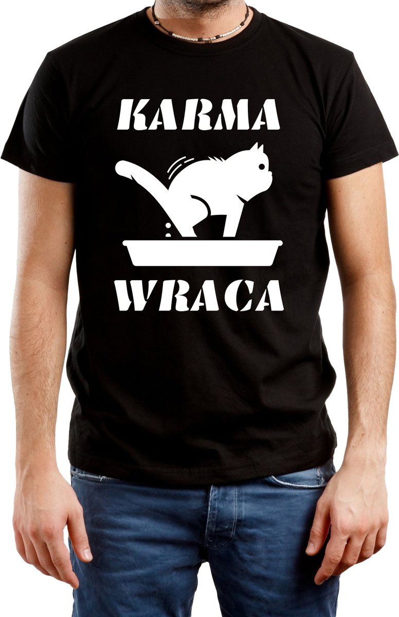 T-Shirt Męski Buddyzm Karma Kot Koty Śmieszna Koszulka Czarna R-S A452