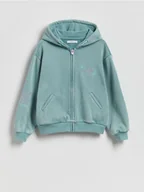 Bluzy dla dziewczynek - Reserved - Bawełniana bluza z kapturem - miętowy - miniaturka - grafika 1