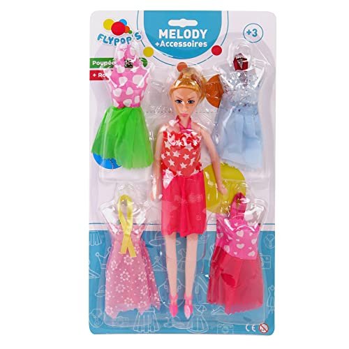 FLYPOP'S - Lalka z 4 sukienkami - Zabawka dla dzieci - 070027LIN - Losowy model - Plastik - Manekin - Lalka - Manekin - 27 cm x 4 cm - Od 3 lat