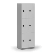 Szafki biurowe - Drewniana szafka skrytkowa, 6 schowków, zamek RFID, szary/biały - miniaturka - grafika 1