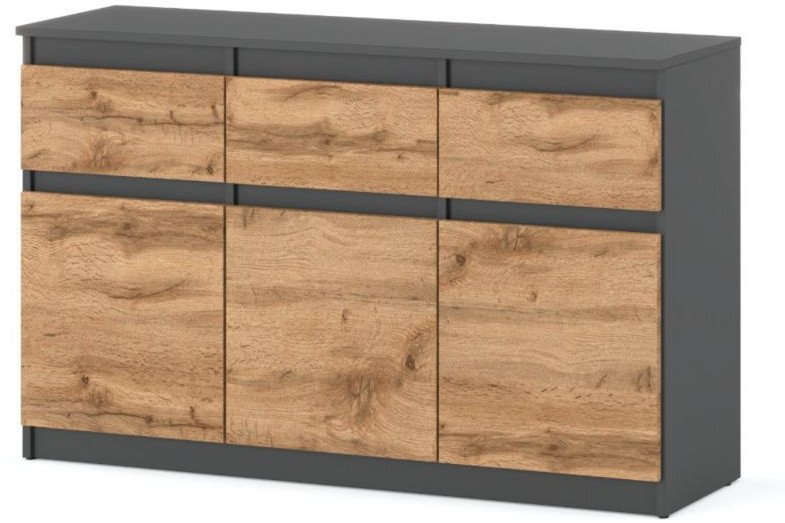 Komoda Szara Z Drewnem Do Salonu Nowoczesna Rtv 120cm 3 Szuflady Dąb Wotan