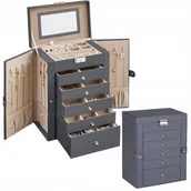 Pudełka i szkatułki - SZKATUŁKA KUFEREK NA BIŻUTERIĘ PUDEŁKO ELEGANCKI SZARY ORGANIZER DUŻY - miniaturka - grafika 1