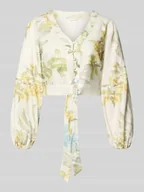 Bluzki damskie - Bluzka o krótkim kroju z mieszanki lnu i wiskozy model 'SHIRLEY' - miniaturka - grafika 1