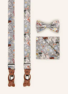 Prince Bowtie Zestaw: Szelki, Mucha I Poszetka grau - Krawaty i muchy męskie - miniaturka - grafika 1