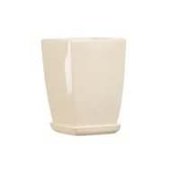 Donice - Doniczka ceramiczna z podstawką kadrat pękaty 26 x 18 cm krem połysk symbol 37 - miniaturka - grafika 1