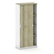 Szafy biurowe - B2B Partner Szafa przesuwna Mirelli A+, 800x400x1800 mm, biały/dąb sonoma 437498 - miniaturka - grafika 1