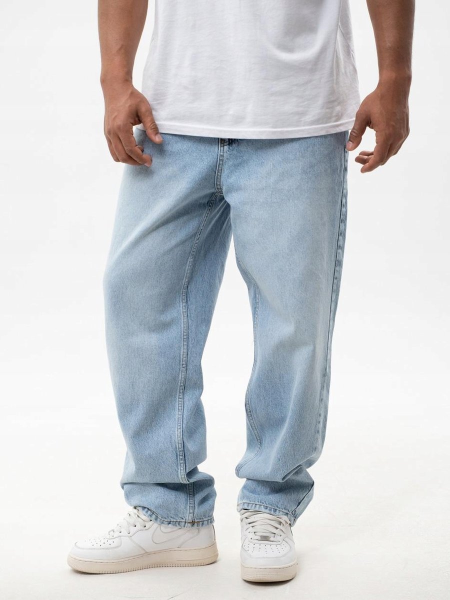 SZEROKIE SPODNIE JEANSOWE BAGGY MĘSKIE Niebieske Jasne MODNE Lucky Dice XXL