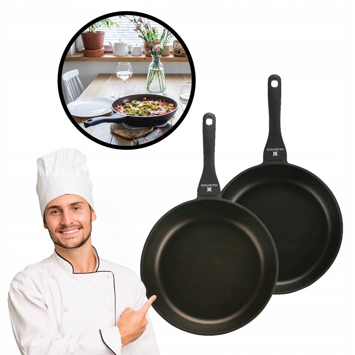 Patelnie komplet powłoka premium Valdinox Expert 28/30cm indukcja i gaz