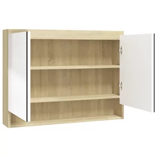 vidaXL Lumarko Szafka łazienkowa z lustrem, 80x15x60 cm, MDF, biel i dąb 331537 - Toaletki - miniaturka - grafika 1