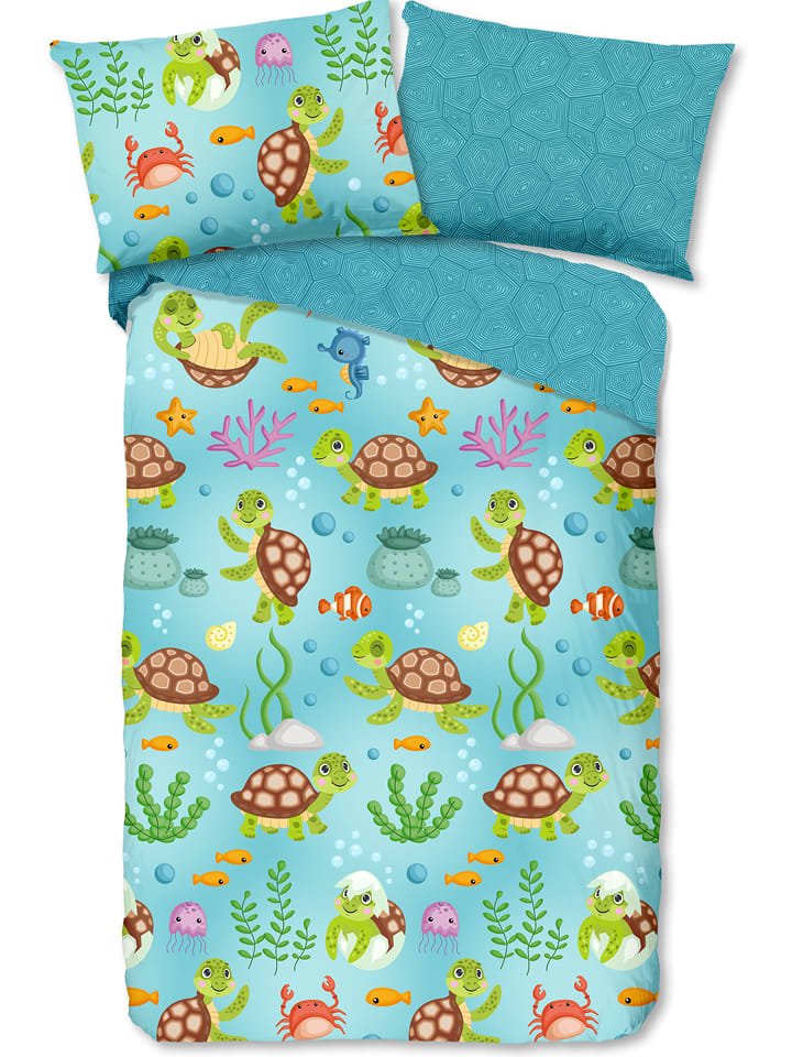 Good Morning Komplet pościeli w kolorze niebieskim ze wzorem