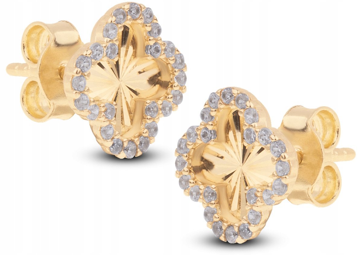 ZŁOTE DIAMENTOWANE KOLCZYKI KONICZYNKI Z BIAŁYMI CYRKONIAMI 14KT 585