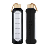 Shakery i bidony sportowe - BUTELKA SZKLANA NA WODĘ TRENING MOTYWACYJNA BIDON KICA HYDRO GLASS 1L CZARNA - miniaturka - grafika 1